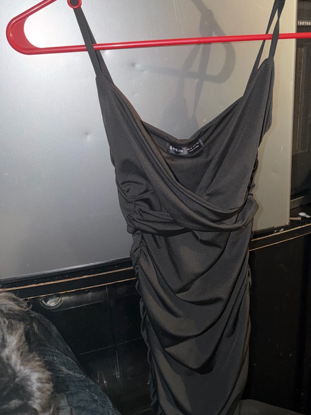 Black Ruched Spaghetti Strap Dress